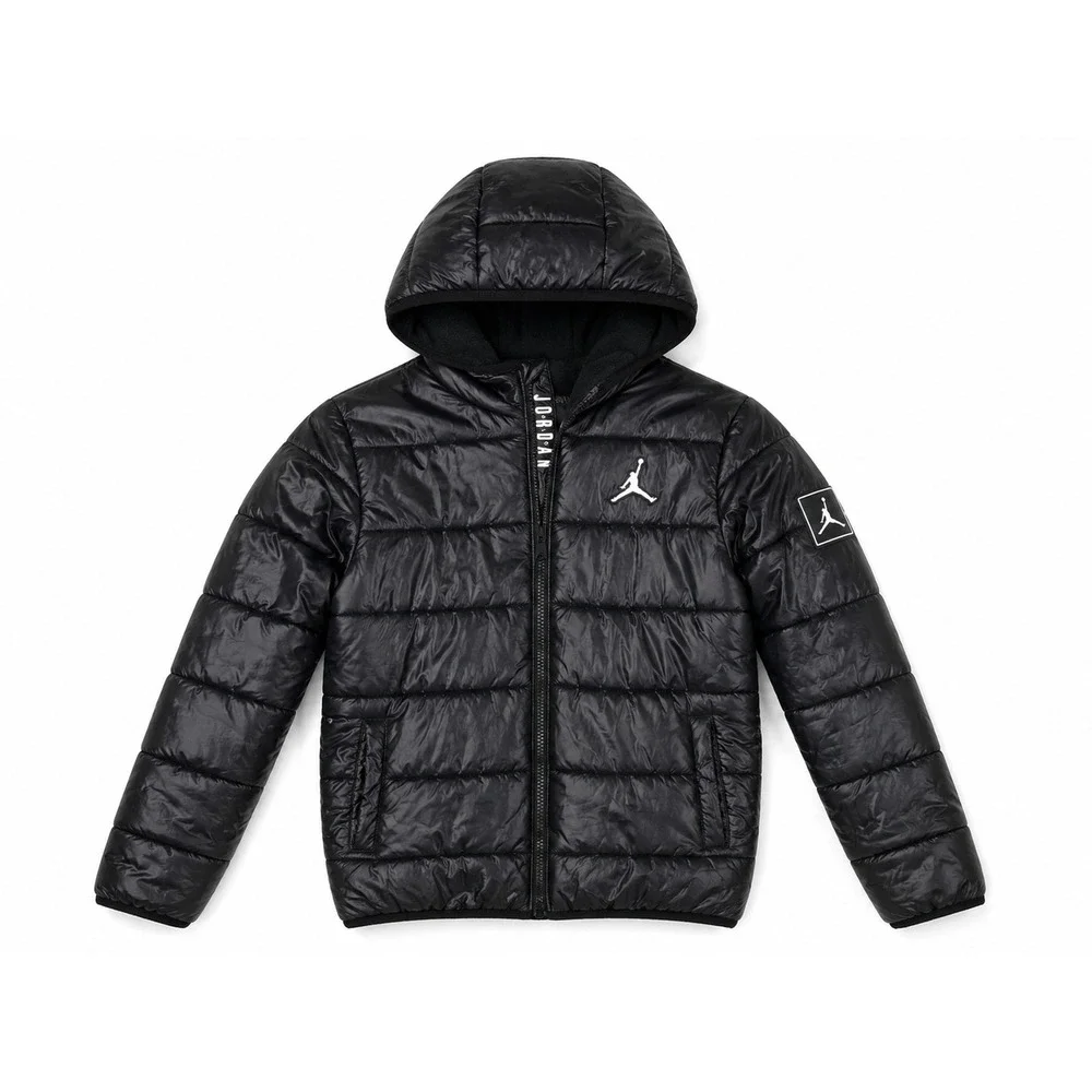 Jordan Puffer Jacket Boys L 12-13Y Black Fleece Lined Hooded Winter School Warm